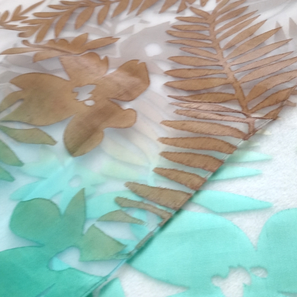 Kavita 100% Silk Aqua Painted Long Scarf In Teal, Sky Blue & Earth Tone Browns - Picture 12 of 15